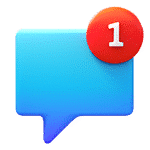 A blue message icon with a red circle and the number one, indicates the user has one alarm notification.