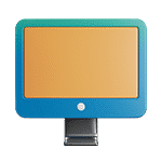 Blue computer monitor with a yellow screen represents Deltapath Talk, a CTI integration for Zendesk, Salesforce, and MS Teams.