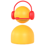 Yellow illustration of an agent with a red wireless headset with mic symbolizes contact center offerings.