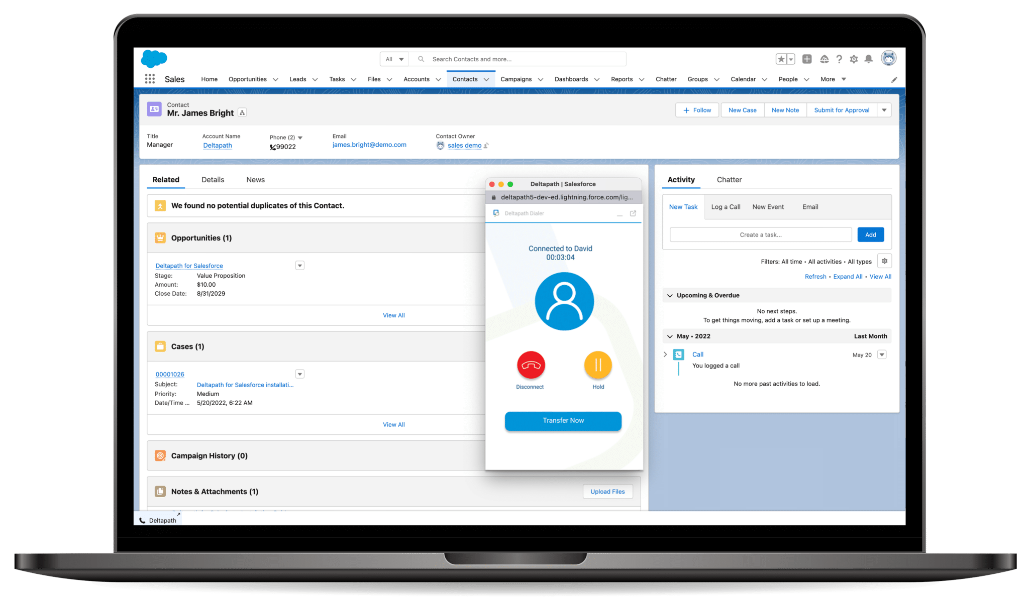 Image of the interface in Deltapaths CTI intergration for Salesforce.