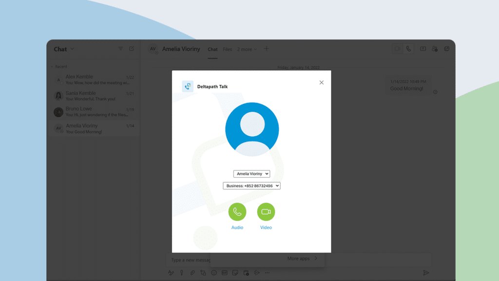 Deltapath Talk app being opened in MS Teams so user can make a phone call.