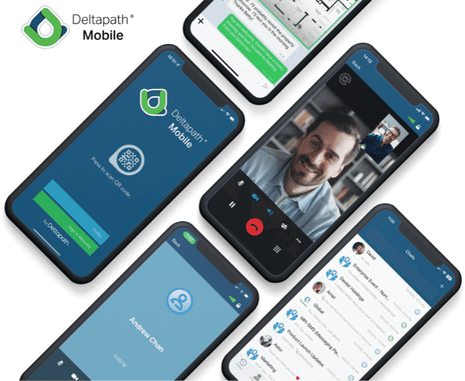 Image highlighting the key benefits of using Deltapath Mobile, online collaboration tools.