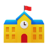 A yellow, blue, and red building is the Education icon.