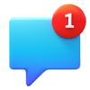 A blue message icon with a red circle and the number one, indicates the user has one alarm notification.