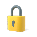 A yellow padlock indicates communication and data are secure.
