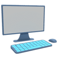 A computer monitor, keyboard, and mouse symbolizes that Deltapath offers video conference calls.
